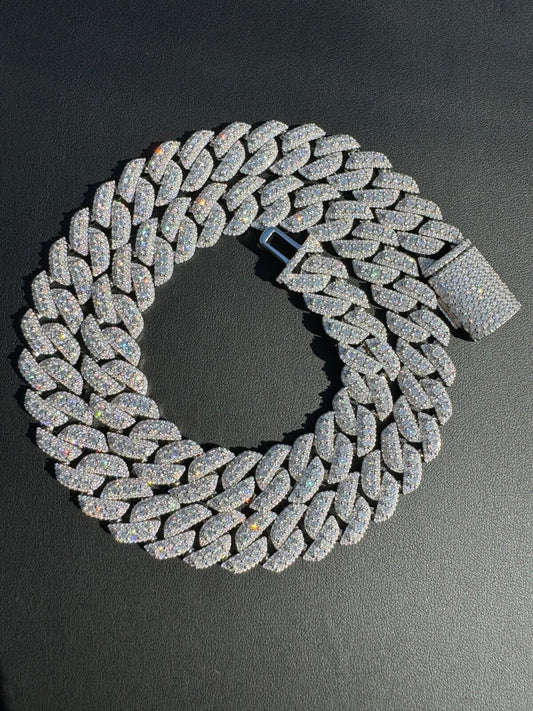 Cadena Cubana Miami 3D con Moissanita - Plata 925