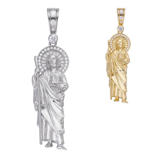 Colgante San Judas Tadeo con Moissanita - Oro Vermeil 14k y Plata 925
