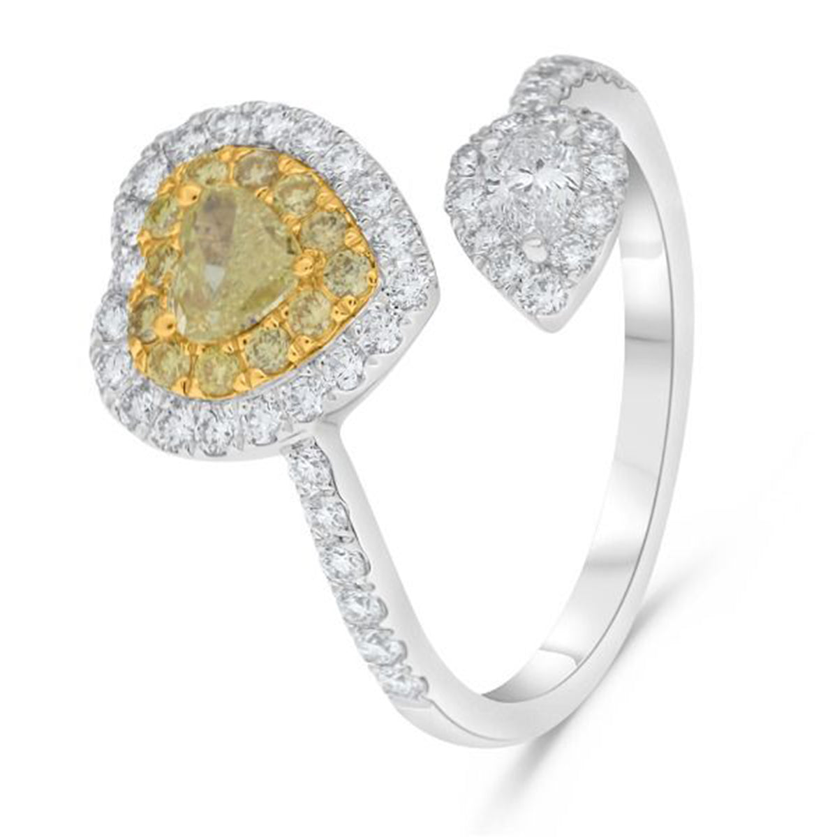 Heart Ring with Yellow and White Diamonds