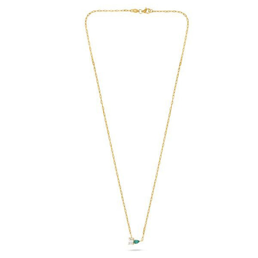 Collar Cadena paper clip con Esmeralda y Diamantes