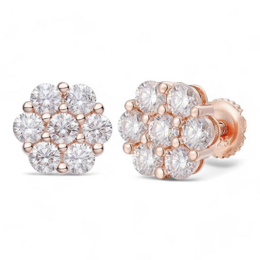 Aretes Cluster Flor de Moissanita VVS | Honeycomb | Plata 925 y Vermeil Oro 14K