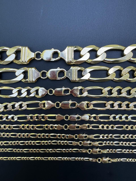 Cadena o Brazalete Figaro Link 10mm 14K Oro Vermeil en Plata Esterlina 925