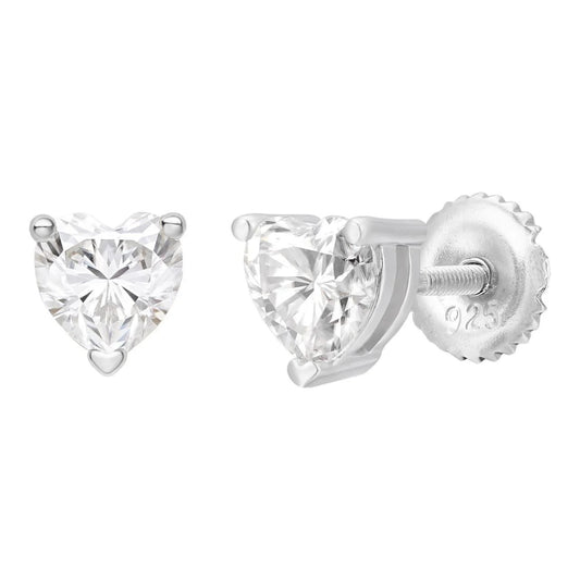 Aretes Solitarios de Moissanita en Forma de Corazón - Plata 925