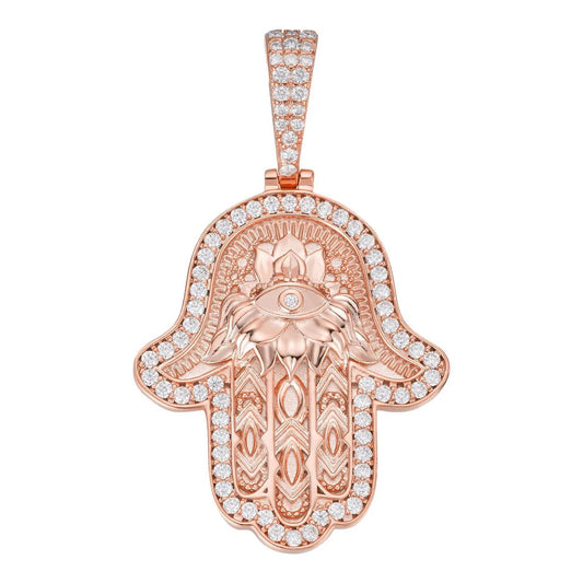 Colgante Hamsa Mano de Fátima con Moissanita - Plata 925 y Oro Vermeil 14k