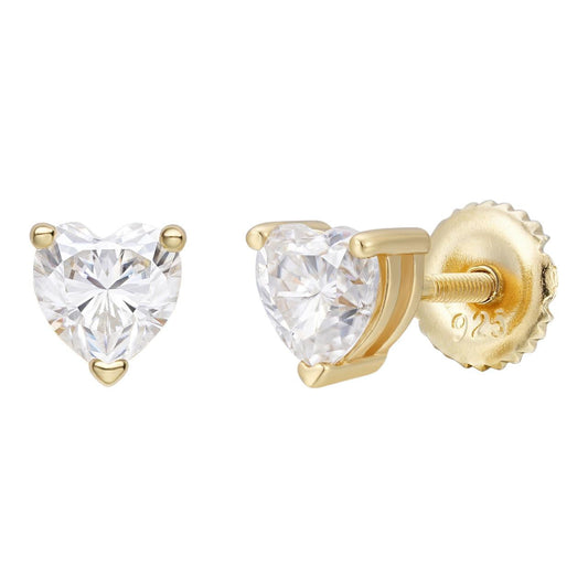 Aretes Solitarios de Moissanita en Forma de Corazón - Plata 925