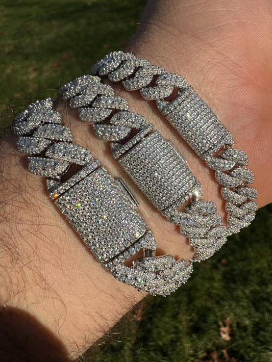 Brazalete 3D Miami Cuban Link con Moissanita - Plata 925 - Hecho en Italia