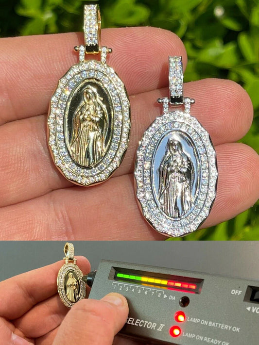 Colgante Medallón Virgen María con Moissanita - Plata 925 y Oro Vermeil 14k