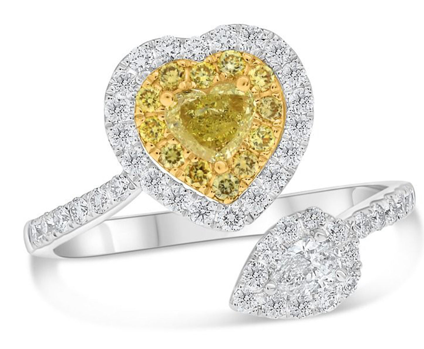Heart Ring with Yellow and White Diamonds