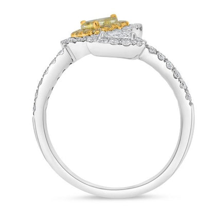 Heart Ring with Yellow and White Diamonds