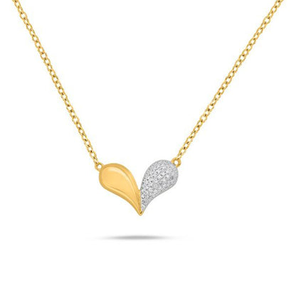 Collar Corazon Mitad Oro Amarillo y Mitad Pave de Diamantes