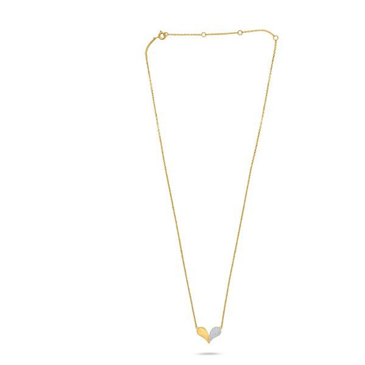 Collar Corazon Mitad Oro Amarillo y Mitad Pave de Diamantes