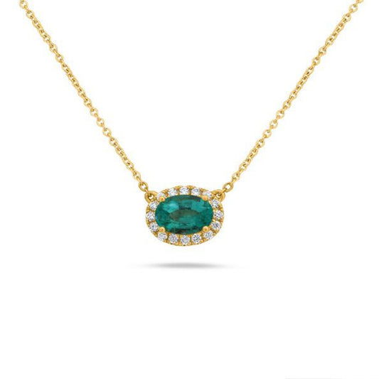 Collar de esmeralda ovalada con halo de oro amarillo