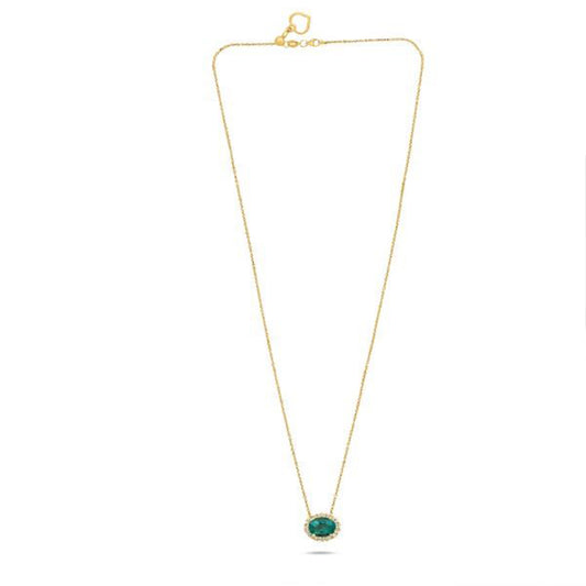 Collar de esmeralda ovalada con halo de oro amarillo