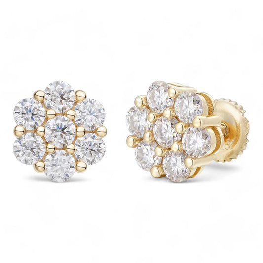 Aretes Cluster Flor de Moissanita VVS | Honeycomb | Plata 925 y Vermeil Oro 14K