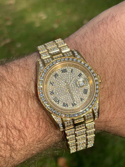 Reloj Presidencial con Moissanita 15.3ct - Vermeil Oro 14k
