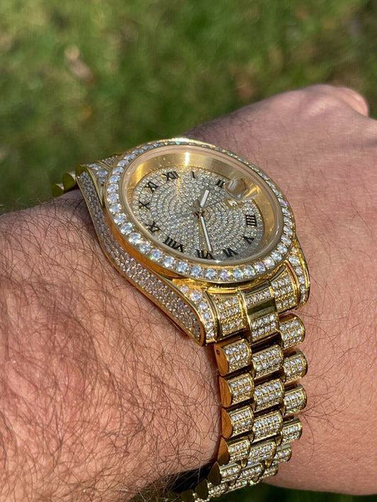 Reloj Presidencial con Moissanita 15.3ct - Vermeil Oro 14k