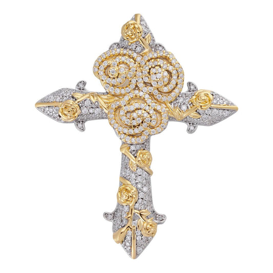 Colgante Cruz Corona de Espinas con Moissanita - Oro Amarillo/Rosa Vermeil 14k y Plata 925
