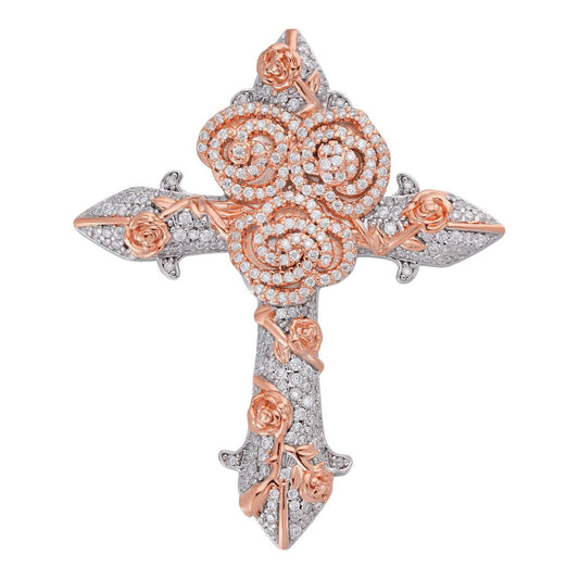 Colgante Cruz Corona de Espinas con Moissanita - Oro Amarillo/Rosa Vermeil 14k y Plata 925