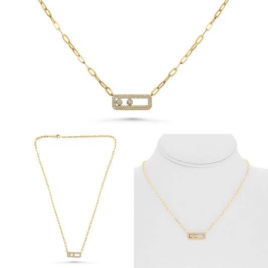 Collar de Diamantes Redondos con Cadena Paper Clip