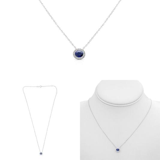 Collar de Zafiro Oval con Bezel Setting de Diamantes