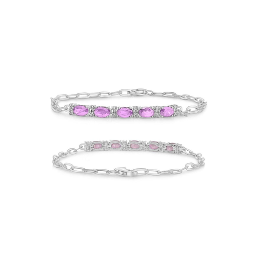 Brazalete tipo Chain de Zafiros Oval Pink