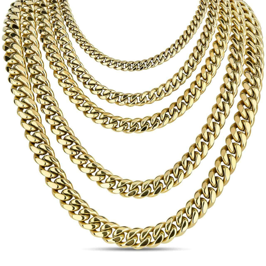 Cadena Miami Cuban Link - Acero Inoxidable Chapado en Oro 14k (Amarillo o Rosa, Disponible en Acero Inoxidable)
