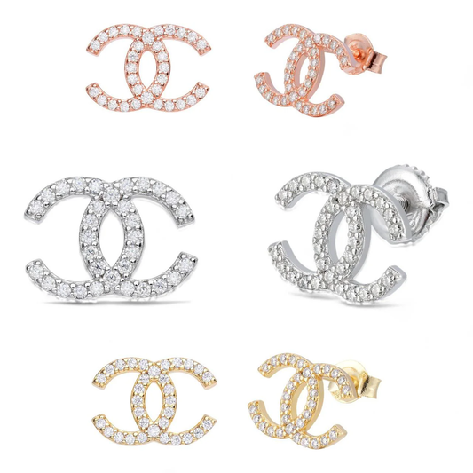 Aretes Doble C - Moissanita - Plata 925 y Oro Vermeil 14k
