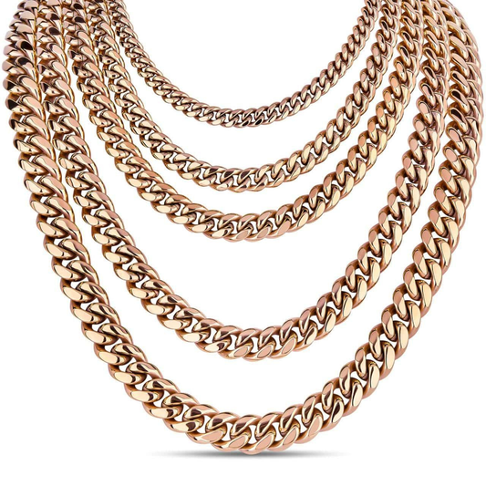 Cadena Miami Cuban Link - Acero Inoxidable Chapado en Oro 14k (Amarillo o Rosa, Disponible en Acero Inoxidable)