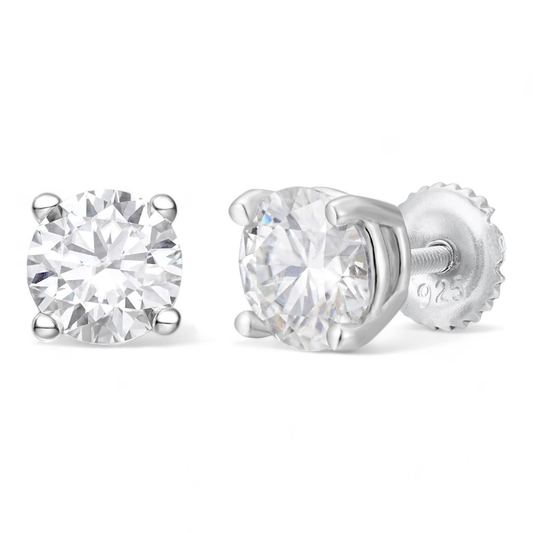 Aretes Solitarios de Moissanita (Plata 925 o Vermeil Oro 14K)