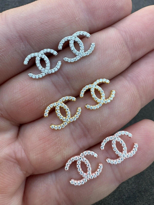 Aretes Doble C - Moissanita - Plata 925 y Oro Vermeil 14k