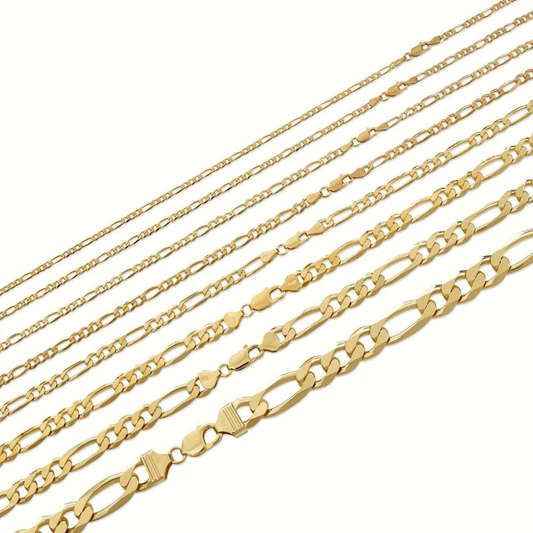 Cadena o Brazalete Figaro Link 10mm 14K Oro Vermeil en Plata Esterlina 925