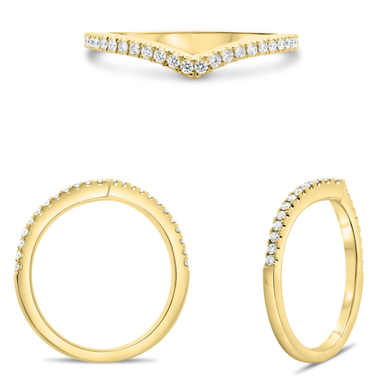 Anillo V de Oro 14k con Diamantes
