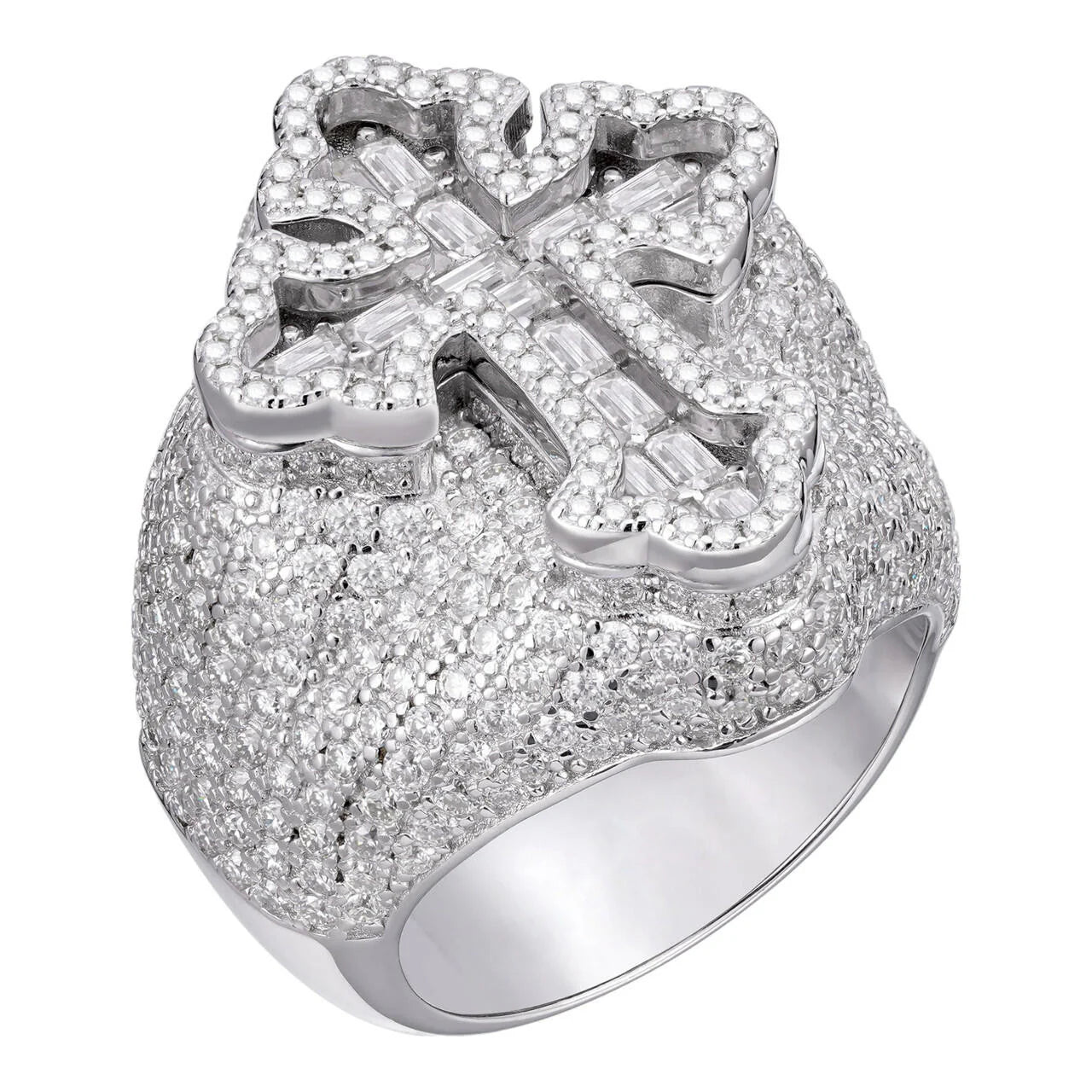 Anillo Cruz Gótico Tupac con Moissanita 6.5ct - Baguette y Redonda - Plata 925