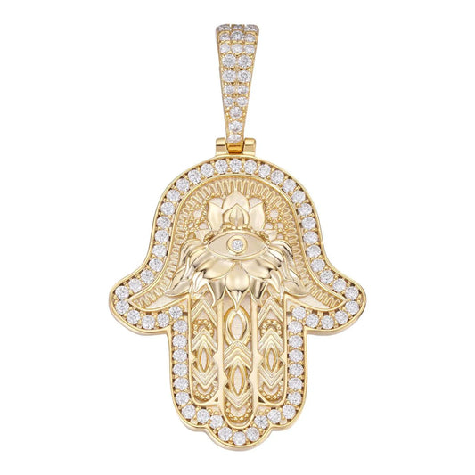 Colgante Hamsa Mano de Fátima con Moissanita - Plata 925 y Oro Vermeil 14k