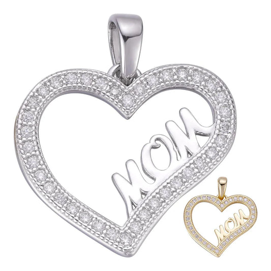 Dije Corazón "Mom" con Moissanita 0.32ct - Plata 925 - Pequeño 0.75"