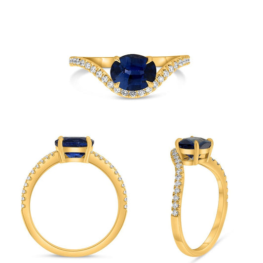 Anillo Curveado de Oro Amarillo con Zafiro 1.66ct (GIA)
