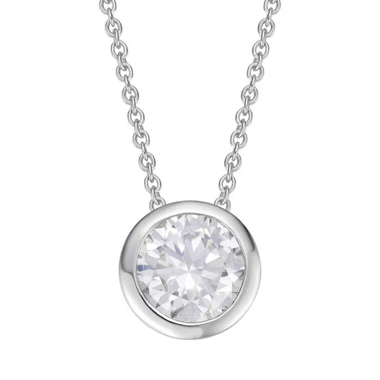 Colgante Solitario Clásico con Engaste Bisel de Moissanita - Plata 925 - 1ct-4ct