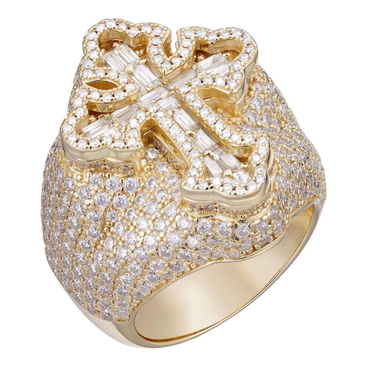 Anillo Cruz Gótico Tupac con Moissanita 6.5ct - Baguette y Redonda - Plata 925