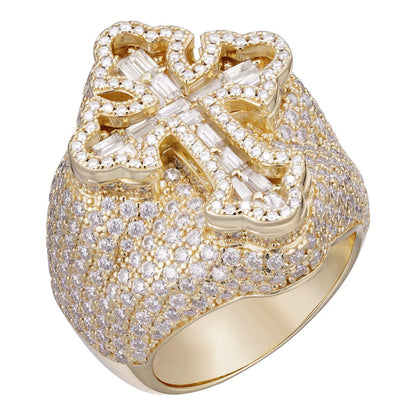 Anillo Cruz Gótico Tupac con Moissanita 6.5ct - Baguette y Redonda - Plata 925